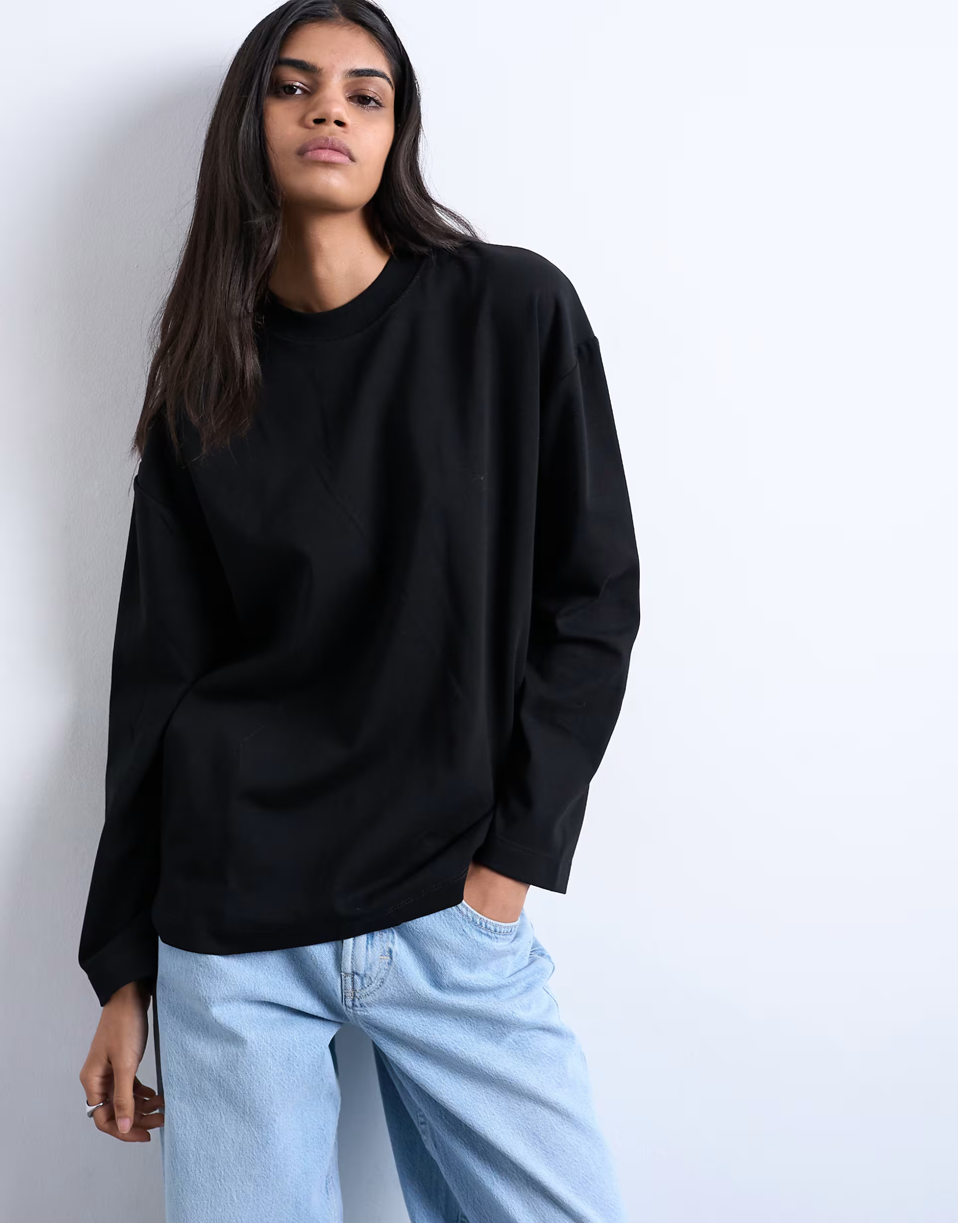 Topshop premium interlock long sleeve skater tee black | ASOS | ASOS (Global)
