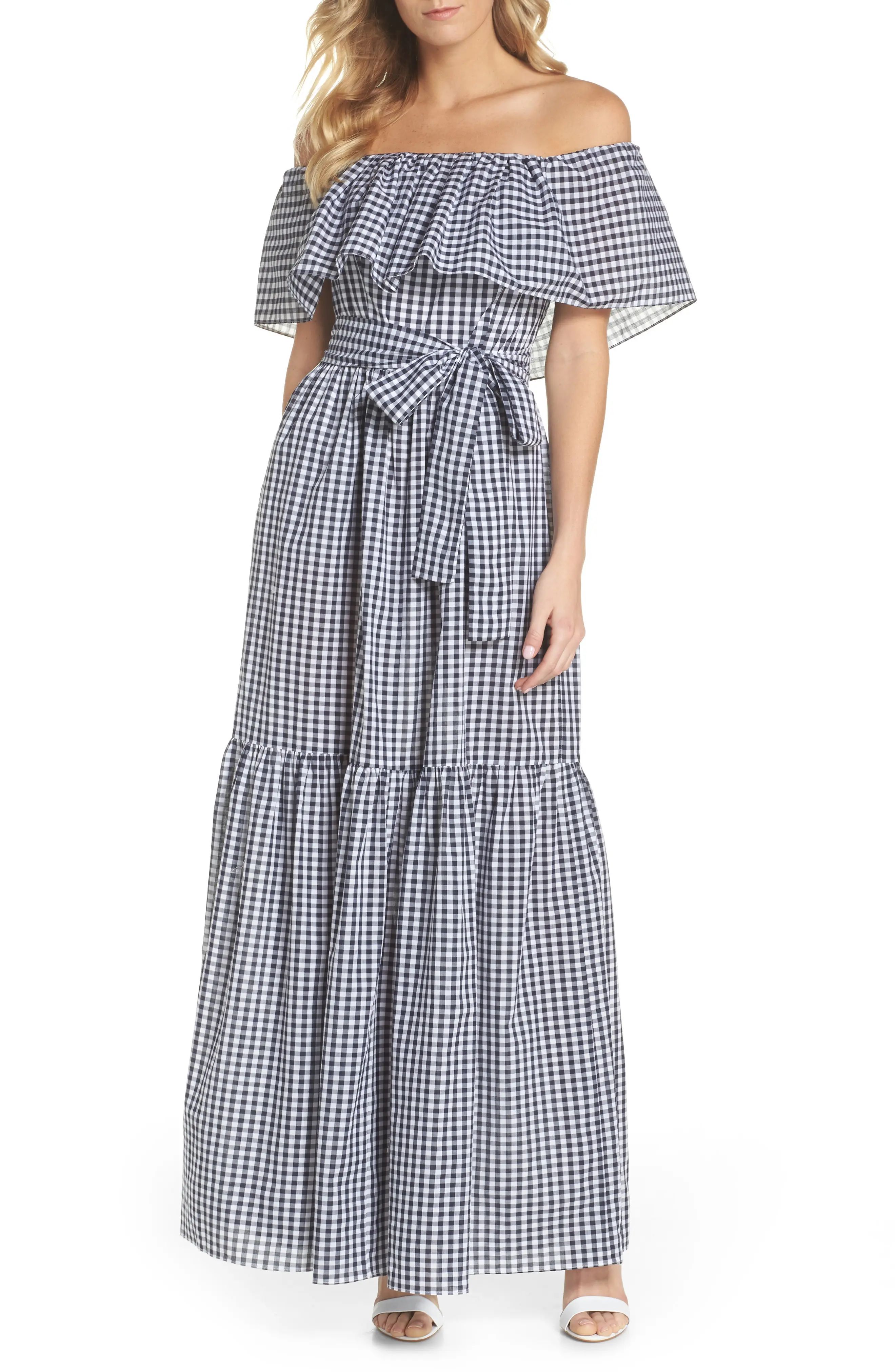 Off the Shoulder Ruffle Gingham Maxi Dress | Nordstrom