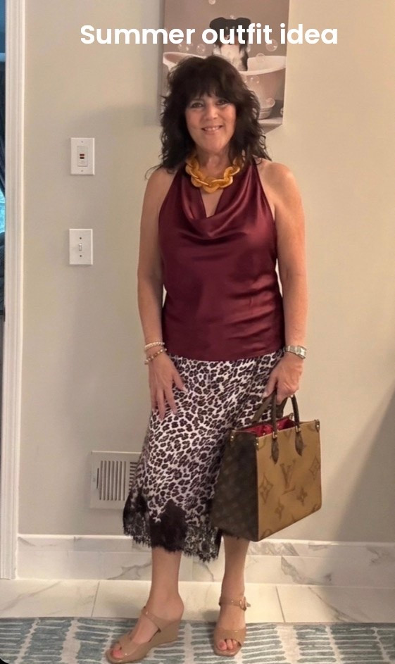 summer look today, burgundy satin, leopard print, wedges, and my favorite bag ✨ always be confident!
#summeroutfit #styleover50 #over50fashion #agelessfashion #midlifestyle

#LTKootd #LTKMidsize #LTKWedding