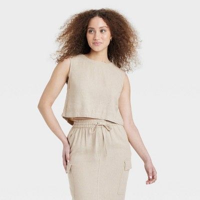Women's Linen Tank Top - A New Day™ Tan M | Target