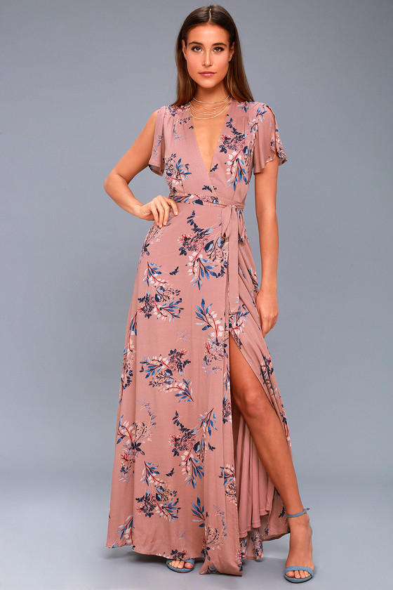 Fiorire Rusty Rose Floral Print Wrap Maxi Dress | Lulus (US)