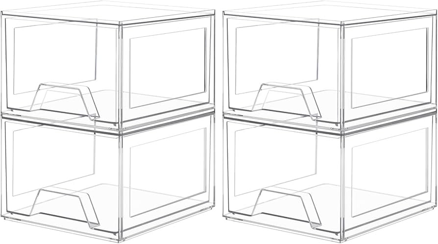 Damomo 4 Pack Stackable Organizer Drawers, Clear Bathroom Makeup Organizer and Storage, Acrylic P... | Amazon (US)