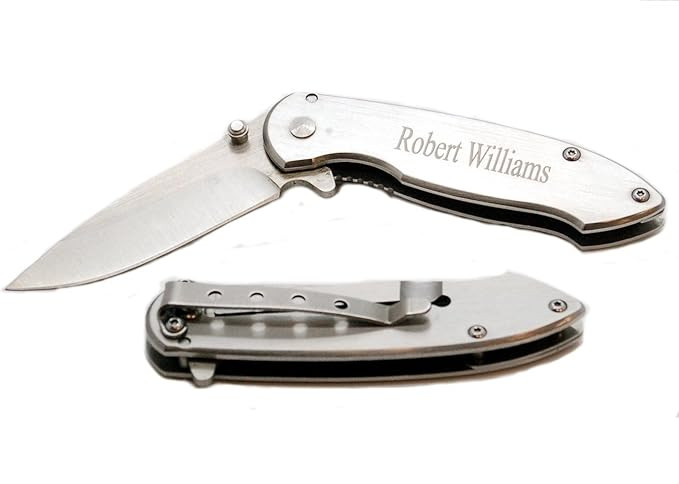 ForeverGiftsusa Free Engraving - Stainless Steel Brushed Silver Pocket Knife | Amazon (US)