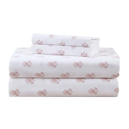 Comfort Spaces 100% Cotton Sheets King, Breathable, Naturally Cool Cotton Sheets, Soft Cotton Bed Sheets with 14" Elastic Pocket Fits up to 16" Mattress, All Seasons Sheet Set, Floral Pink 4 Piece | Amazon (US)
