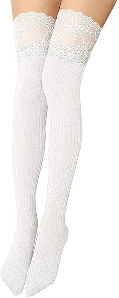 YWXYMGE LLBubble High Thigh Socks Lace Top Cotton Long Stockings Over the Knee Leggings | Amazon (US)