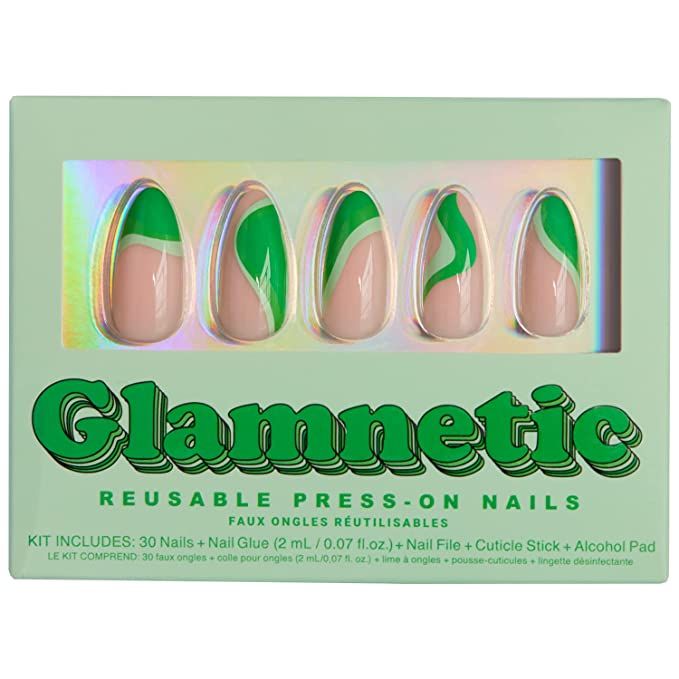 Glamnetic Press On Nails - Groovy Green | Glossy, Opaque Medium Almond Nails, Reusable | 15 Sizes... | Amazon (US)