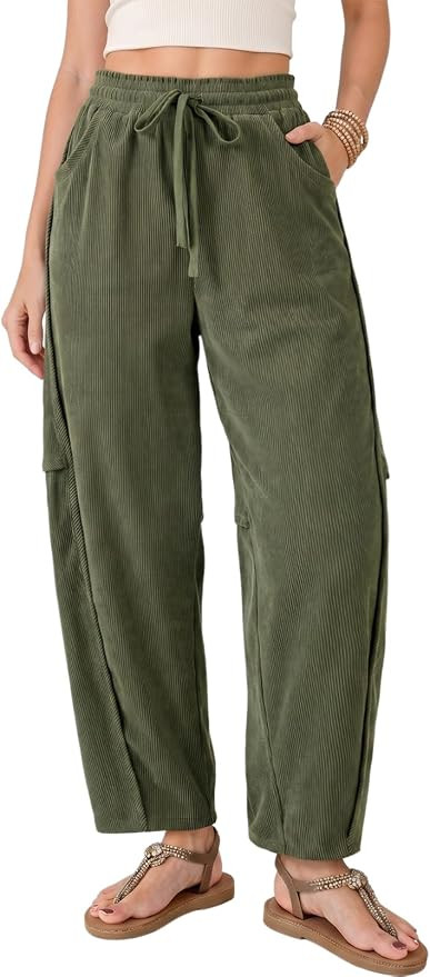 Dokotoo Women's Corduroy Barrel Fall Drawstring Casual Pants | Amazon (US)