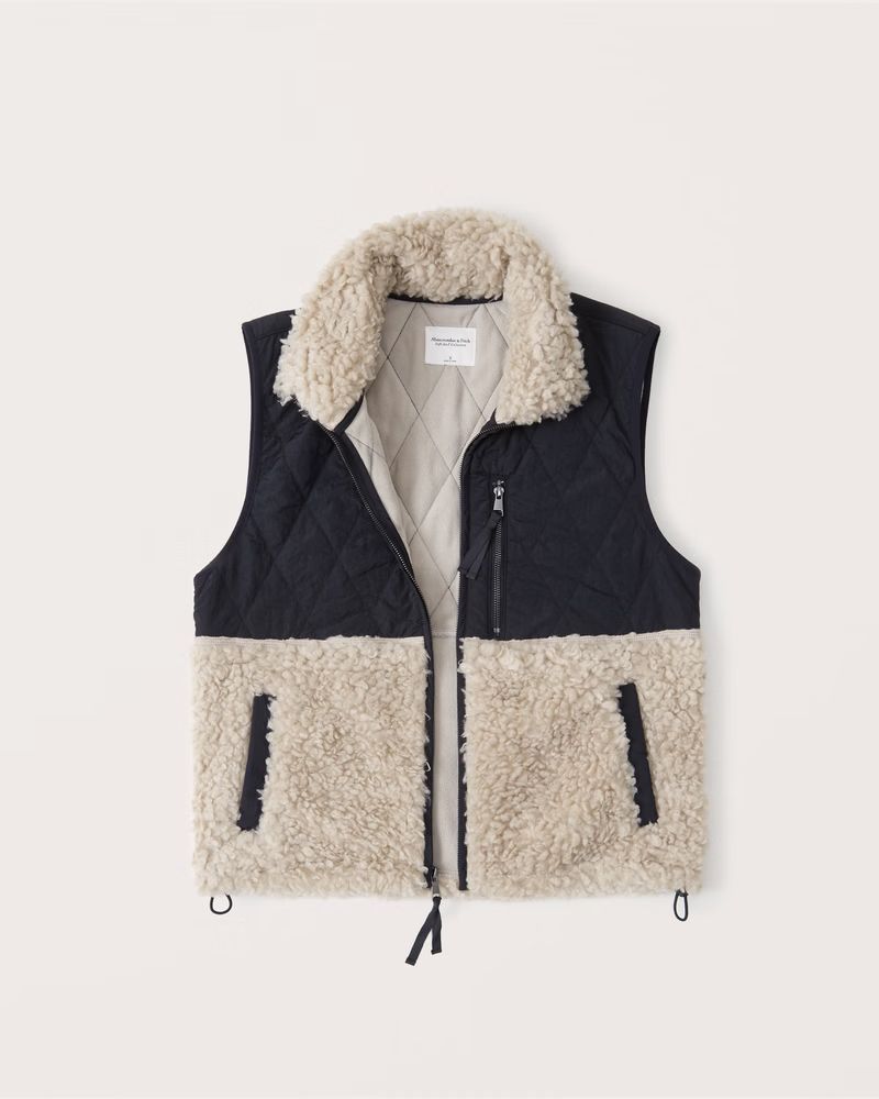 Women's Cropped Two-Tone Sherpa Vest | Women's Tops | Abercrombie.com | Abercrombie & Fitch (US)