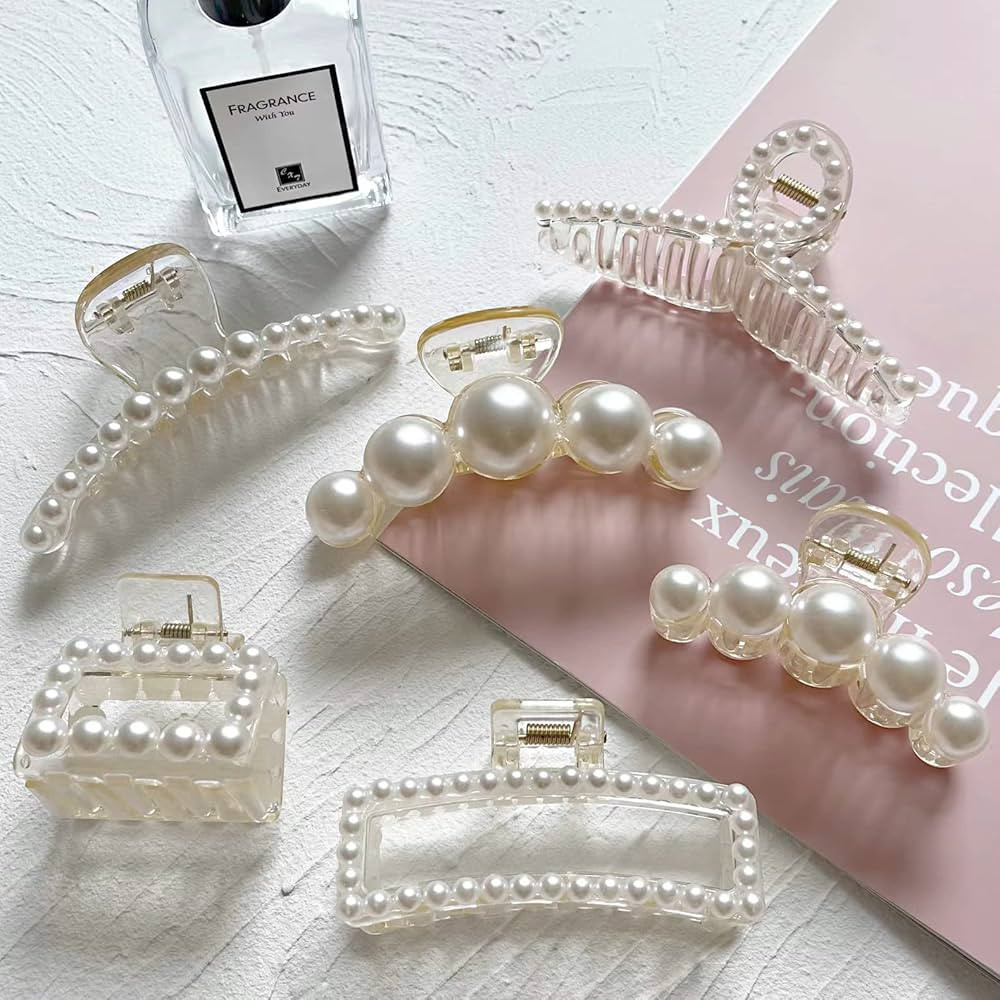 Sisiaipu 6 Pcs Large Pearl Claw Clips Pearl Clips Hair Claw Clips for Thick Hair White Hair Clips... | Amazon (US)