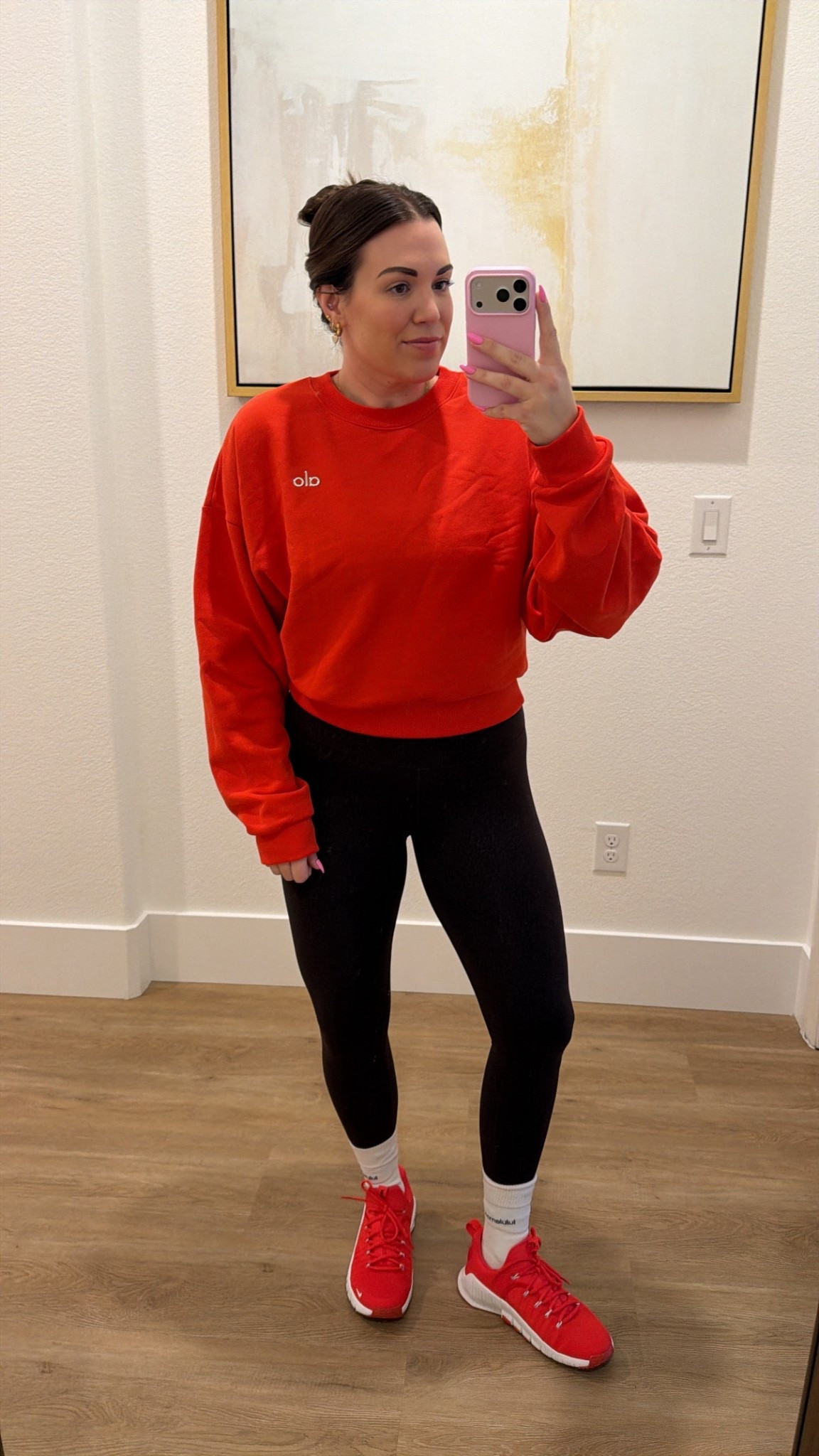 curvy midsize workout look! wearing large in red cropped pullover and size 10 on tights 

#LTKfitnessgoals #LTKMidsize #LTKActive