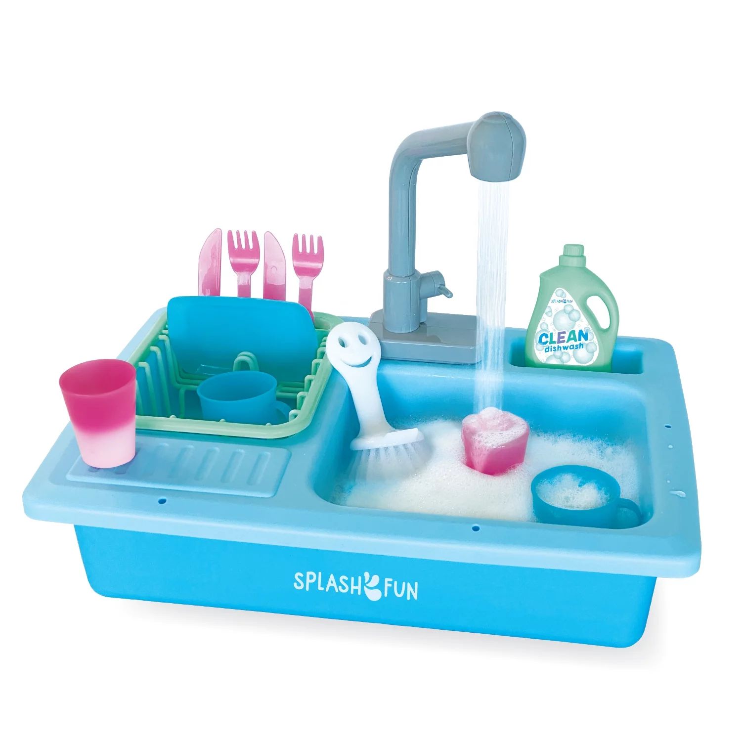 SPLASHFUN Wash-up Kitchen Sink Play Set with Running Water Pretend Play Kitchen Toy Set with Work... | Walmart (US)