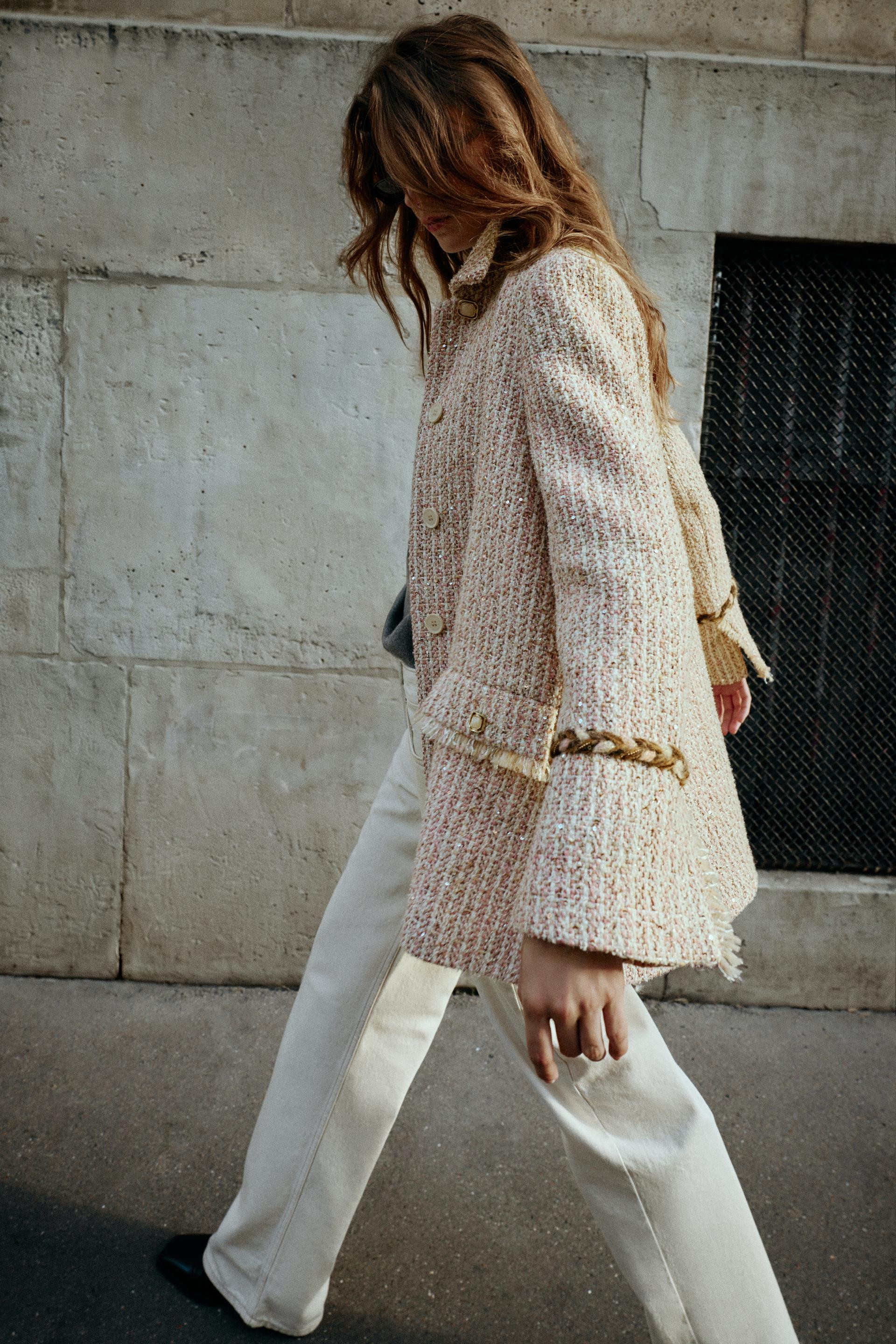 Zara - Sequinned Structured Coat - Pink - M - Woman | Zara US