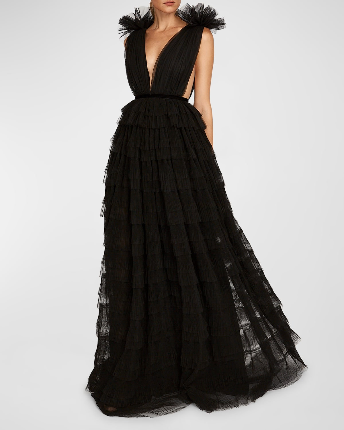 Sabrina Sleevless Plunge Mesh Gown | Neiman Marcus