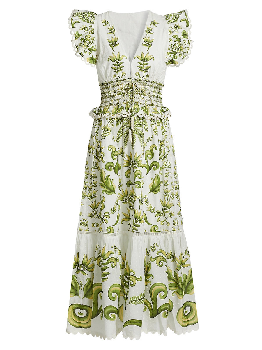 Women's Milani Flutter-Sleeve Maxi Dress - Milani Off White Print - Size XXS | Saks Fifth Avenue