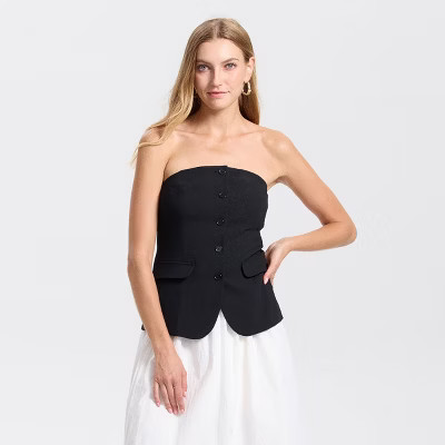 Women's Button-Down Tube Top - A New Day™ Black M | Target