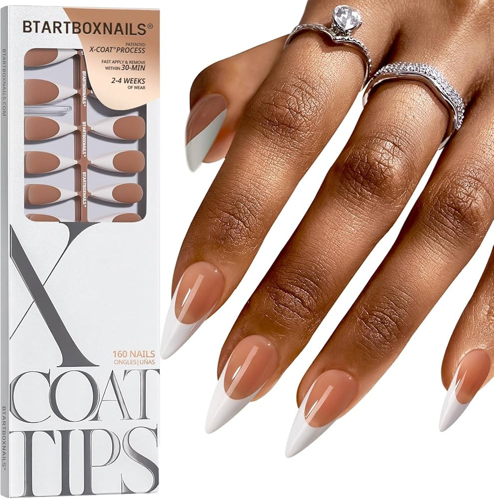 BTArtboxnails French Gel Nail Tips - French Tip Press on Nails Brown Long Stiletto XCOATTIPS, Fak... | Amazon (US)