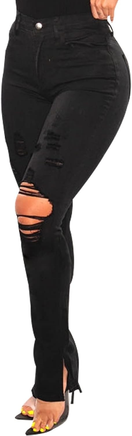 ZERMOM Women's Skinny Ripped Jeans Stretch Mid Rise Destroyed Distressed Denim Pants | Amazon (US)