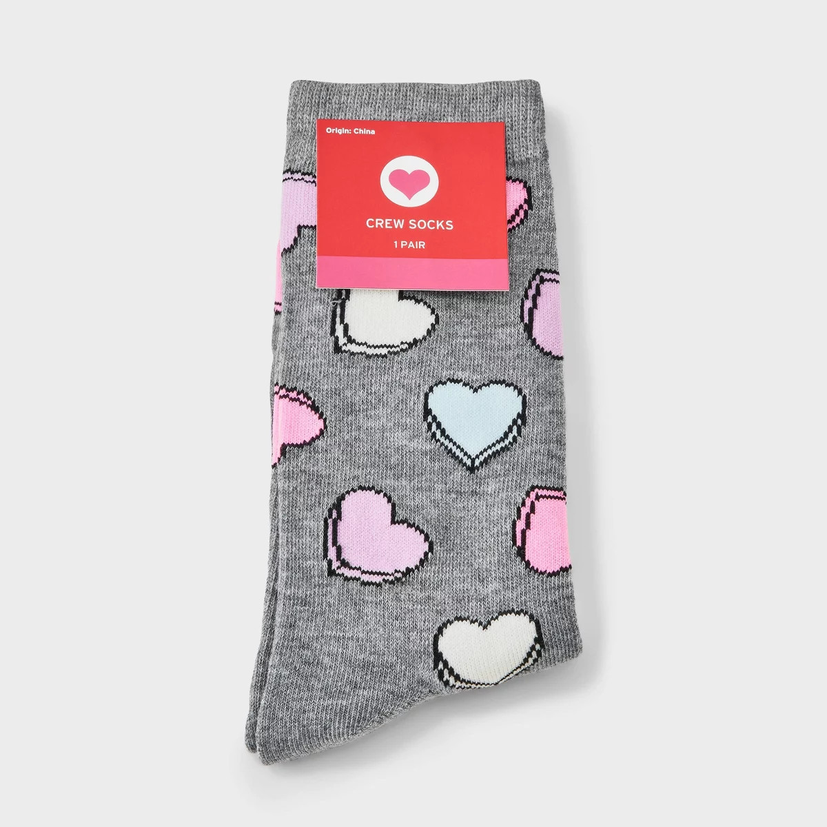 Women's Candy Hearts Valentine's Day Crew Socks - Heather Gray 4-10 | Target