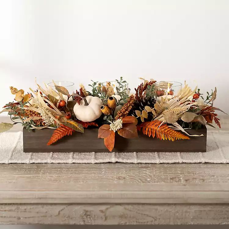 Pumpkin and Harvest Foliage Candle Centerpiece | Kirkland's Home