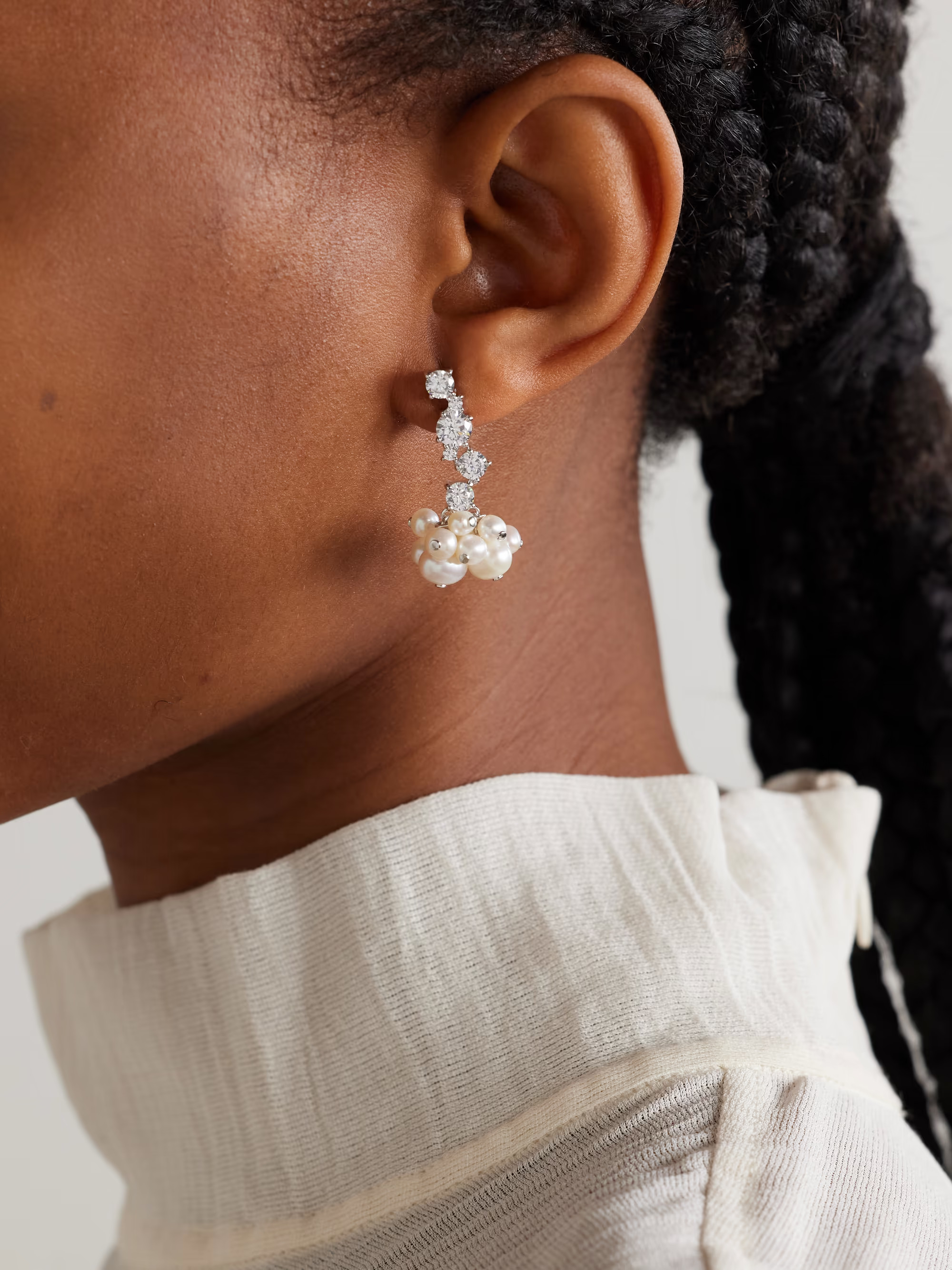 Rhodium-plated recycled silver pearl and crystal earrings | NET-A-PORTER (UK & EU)