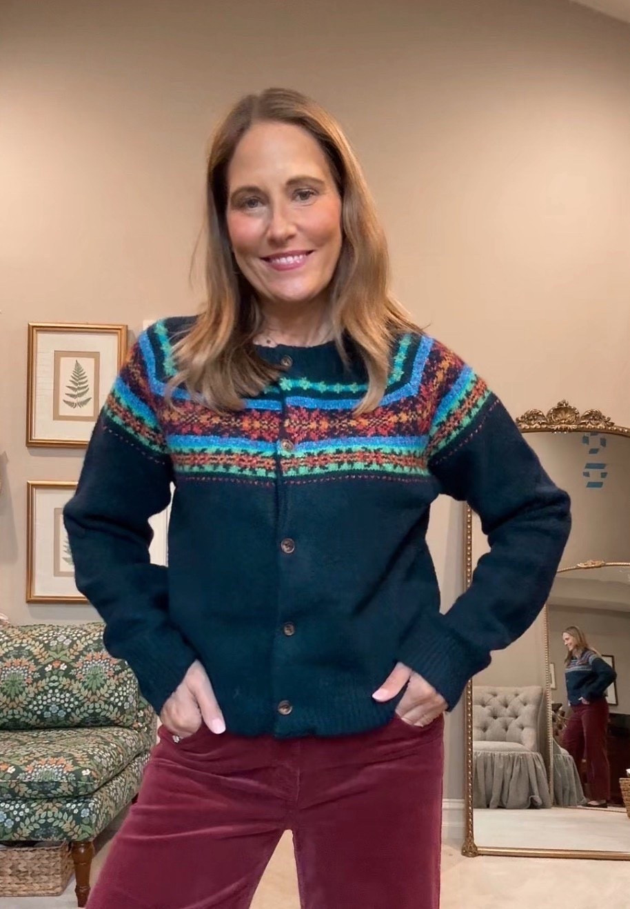 I am loving this cardigan from Social Threads for the holiday season! Plus, the Fair Isle pattern has been trending lately! I paired it with corduroy pants and a cute Mary Jane flat for a simple running errands outfit. 

#LTKFindsUnder100 #LTKMidsize #LTKOver40