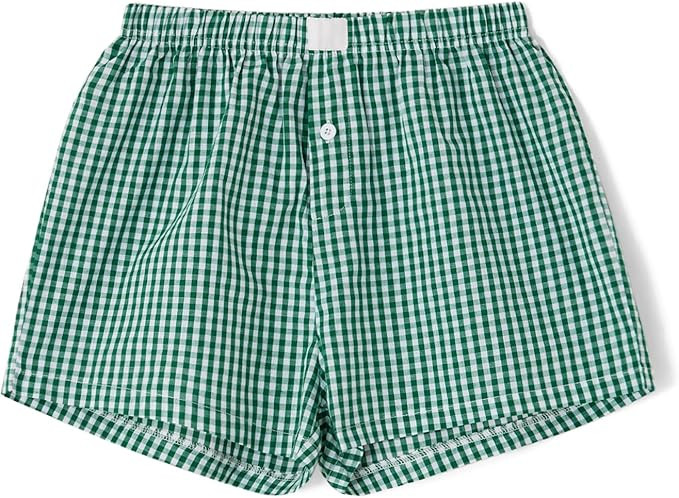 Women Gingham Boxer Shorts Y2k Cute Stripes Plaid Button Elastic Waist Lounge Boxers | Amazon (US)
