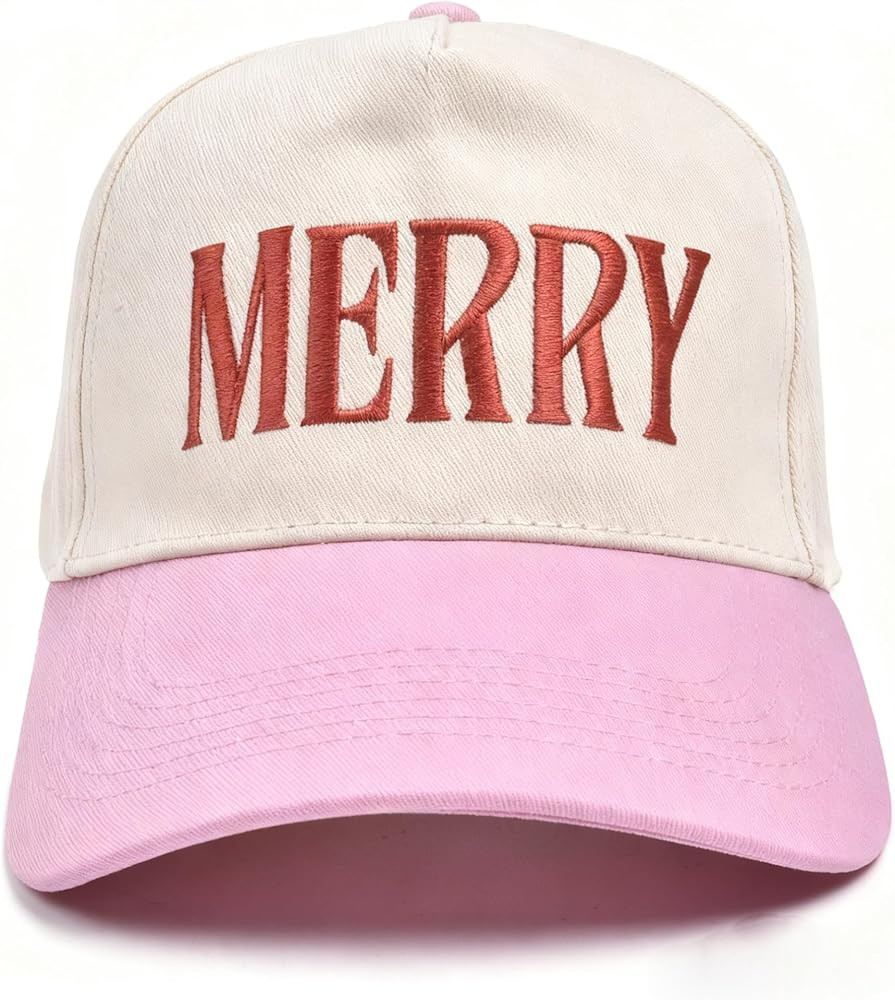 Christmas Hat- 3D Embroidered Adjustable Cotton Merry Decorations Baseball Caps for Women Red | Amazon (US)