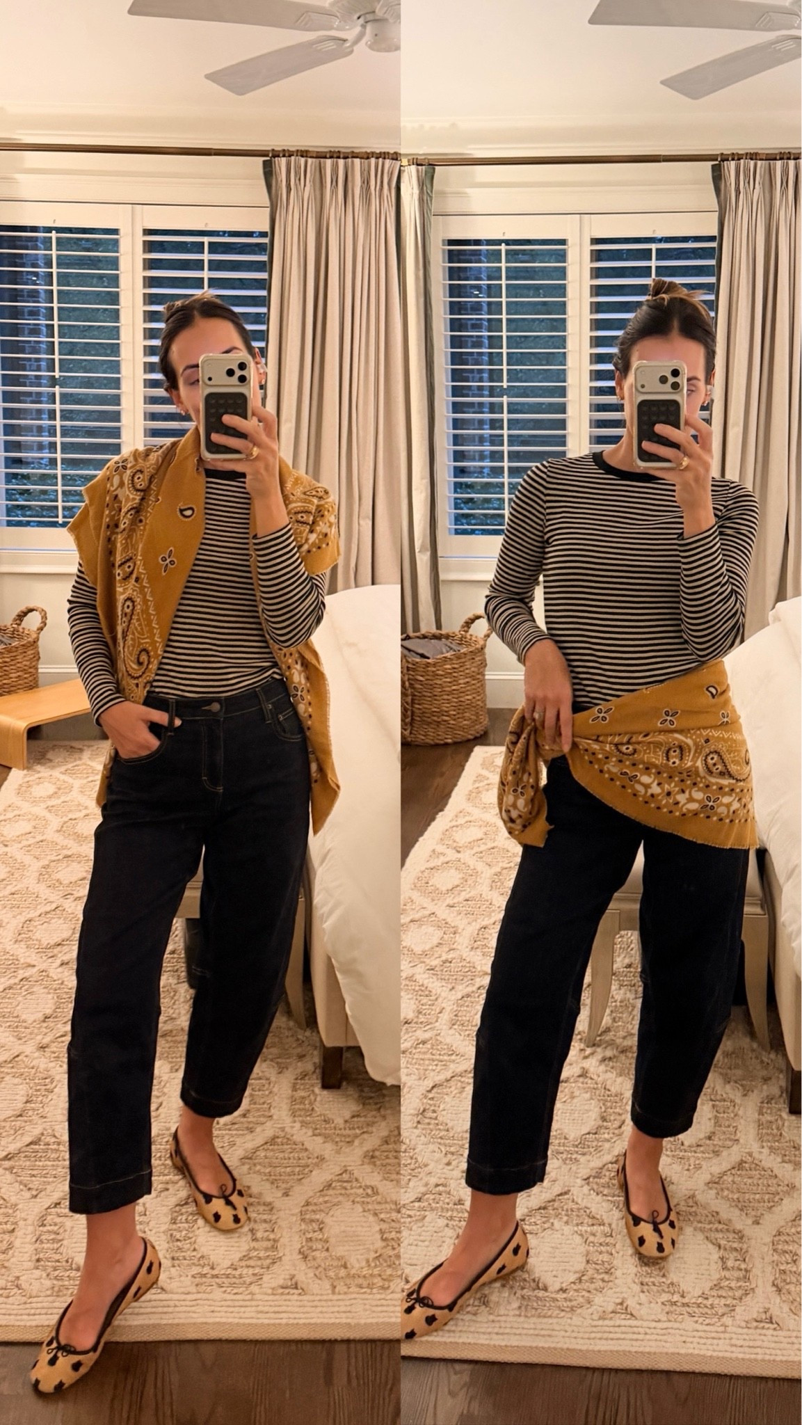 Forgot to capture this look during the day but two ways to wear this super versatile oversized scarf -