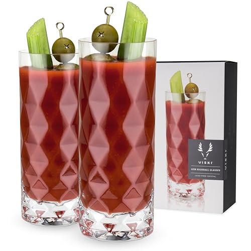 Viski Raye Gem Crystal Highball Tumblers Set of 2 - Premium Crystal Drinking Glasses, Fancy Highball Cocktail Glassware Gift Set, 14 oz | Amazon (US)