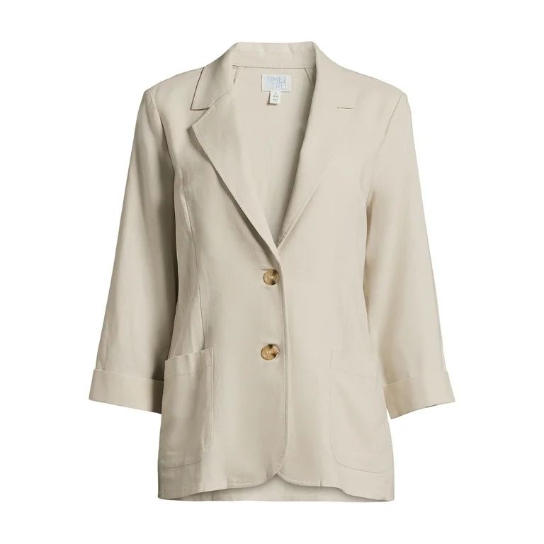 Time and Tru Women’s Linen-Blend Button Front Blazer with Patch Pockets, Sizes S-XXXL | Walmart (US)