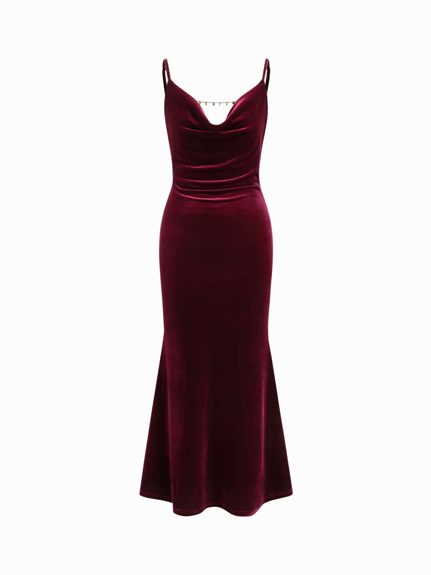 Wedding Guest Dress Velvet Velvet Cowl Neck Backless Chain Detail Mermaid Maxi Dress For Daily Ca... | Cider
