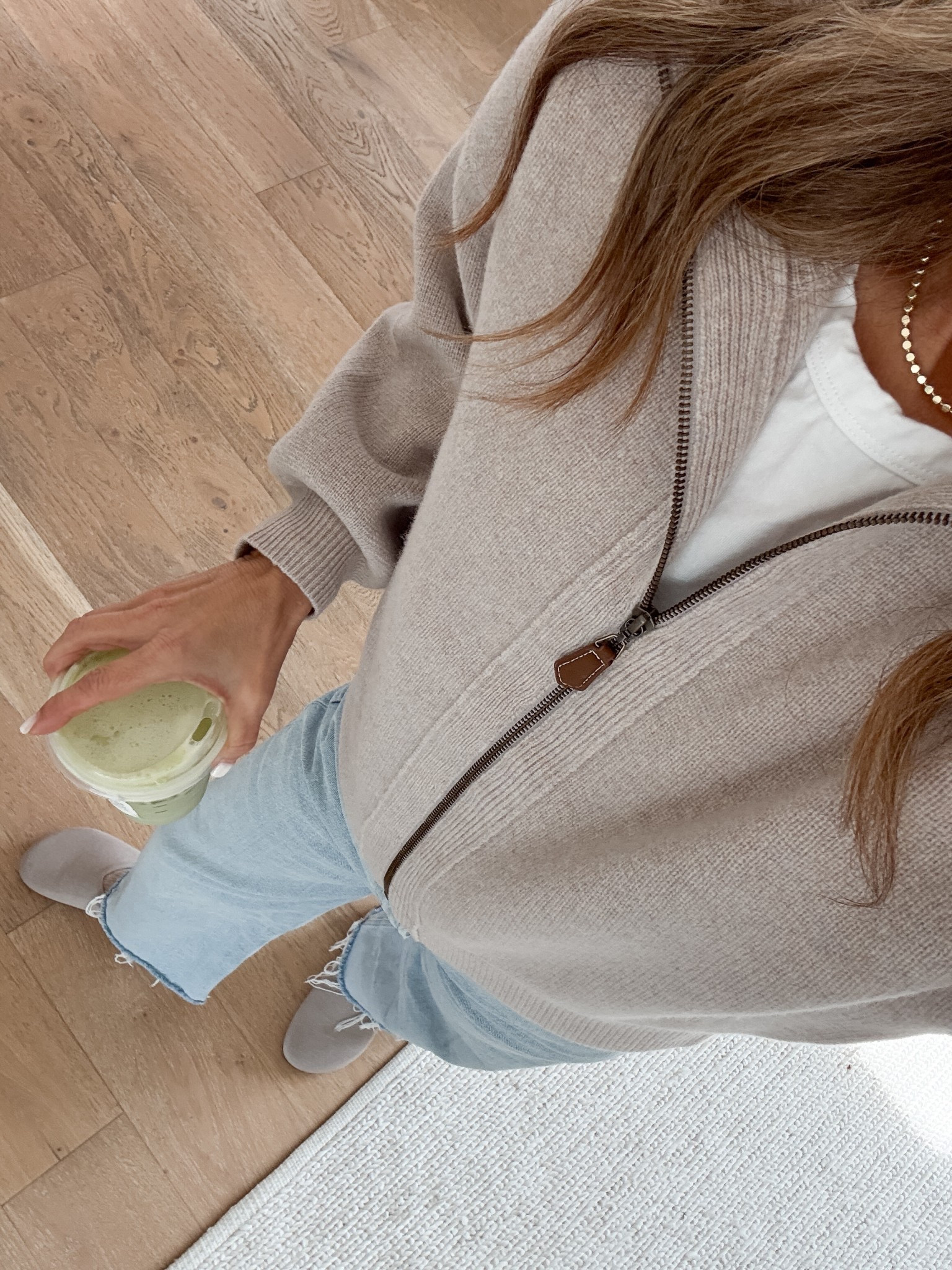 -100% merino wool zip up with beautiful details wearing a Medium, size up. DISCOUNT CODE LPXTC15
-flattering jeans tts 
-fabric clogs TTS 
-gold dot necklace 
-a favorite t-shirt sz Small 

Saturday casual 

#LTKOver40