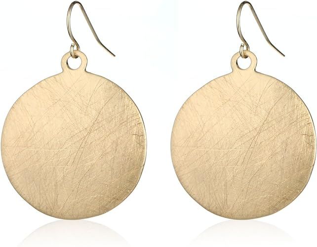 HONGYE Brushed Gold Silver Rose Gold Colored Round Disc Shaped Drop Earring Hook Earring | Amazon (US)