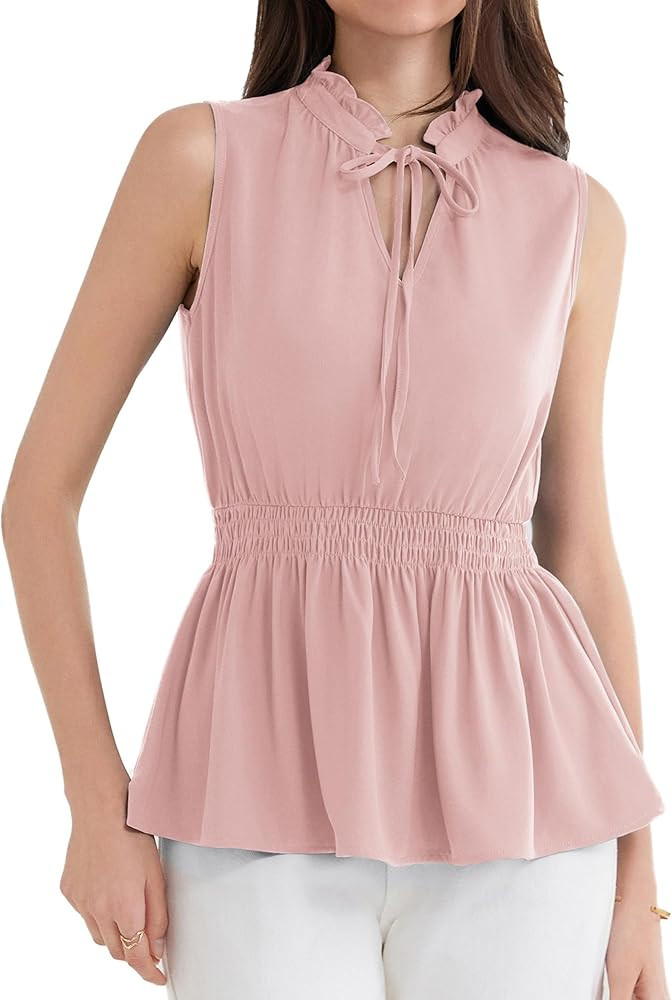 GRACE KARIN Women's Sleeveless Tops Summer Dressy Casual Tank Tops V Neck Fashion Ruffled Collar ... | Amazon (US)