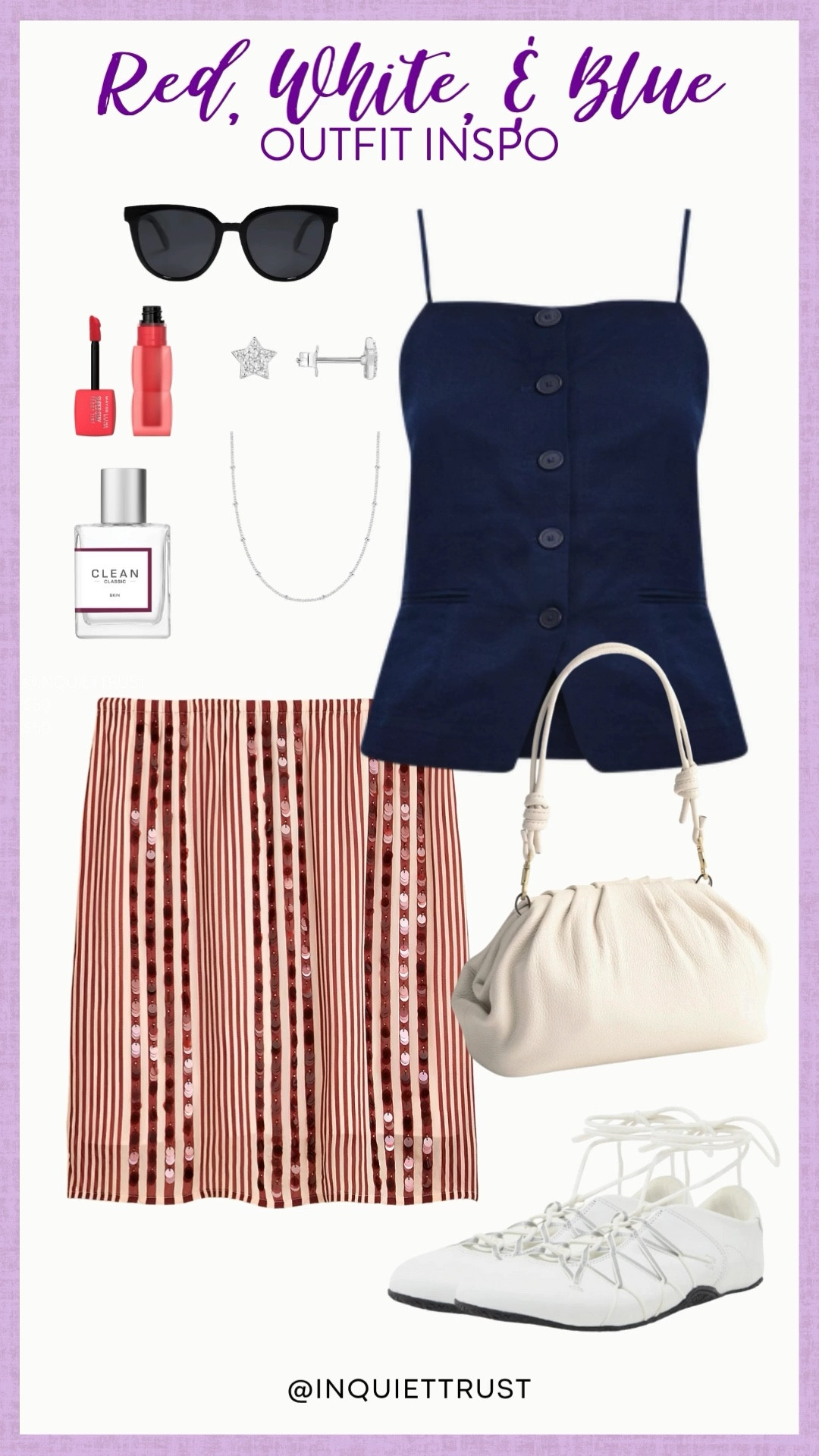 Serving up chic patriotism with a side of sparkle! This red, white, & blue outfit gives off those playful vibes with chic mini skirt stripes, a sleek navy top, and fresh white accents of trendy ballerina sneakers. Who's ready to turn heads?
#4thofjulyoutfit #casualstyle #fashionaccessories #summerseason

#LTKU #LTKSeasonal #LTKStyleTip