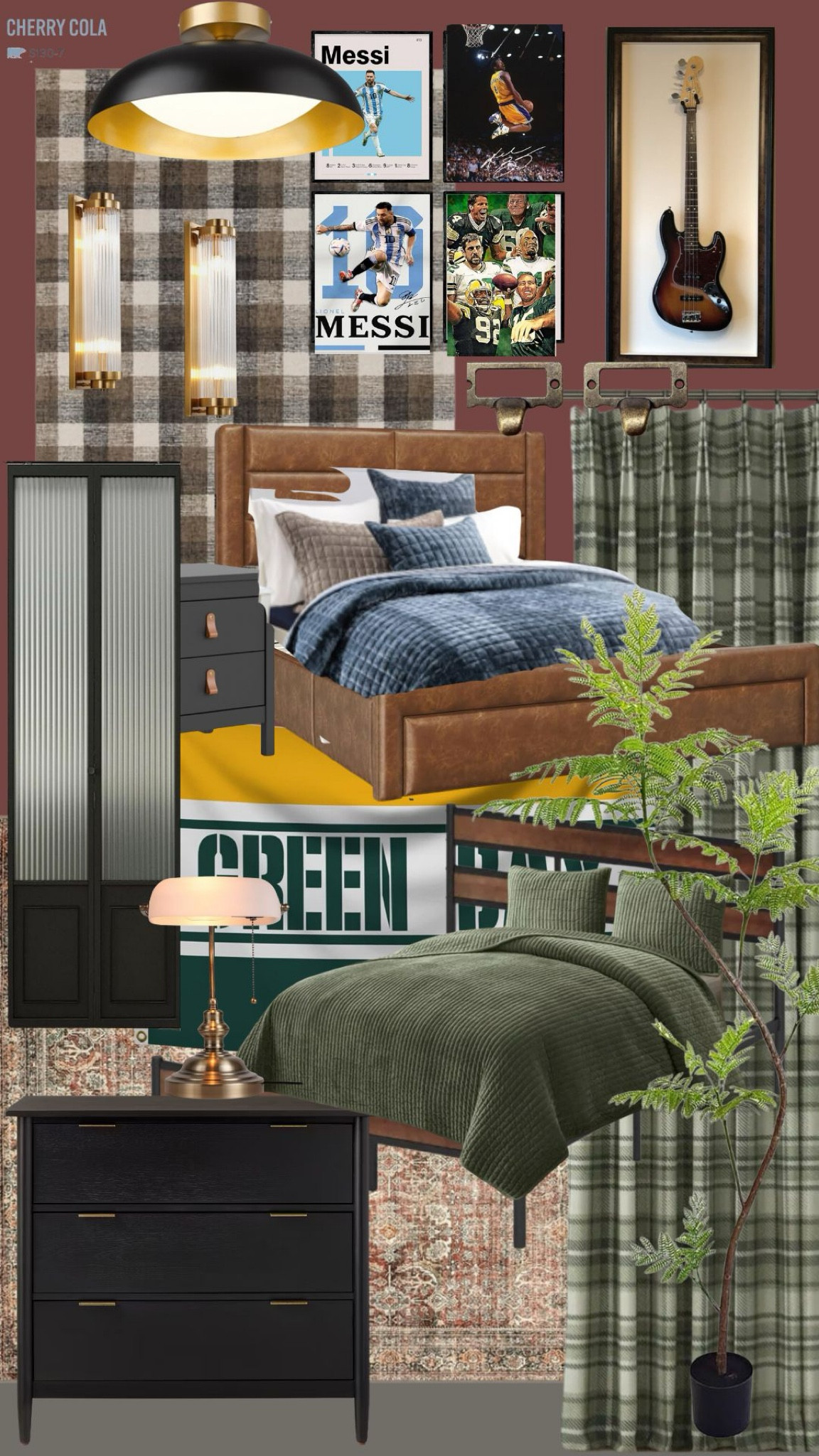 Little boys room, leather bed platform bed, metal bed, plaid curtains panel curtains, plaid rug, faux tree, vintage lighting, posters, black furnituree

#LTKHome #LTKSaleAlert #LTKFamily
