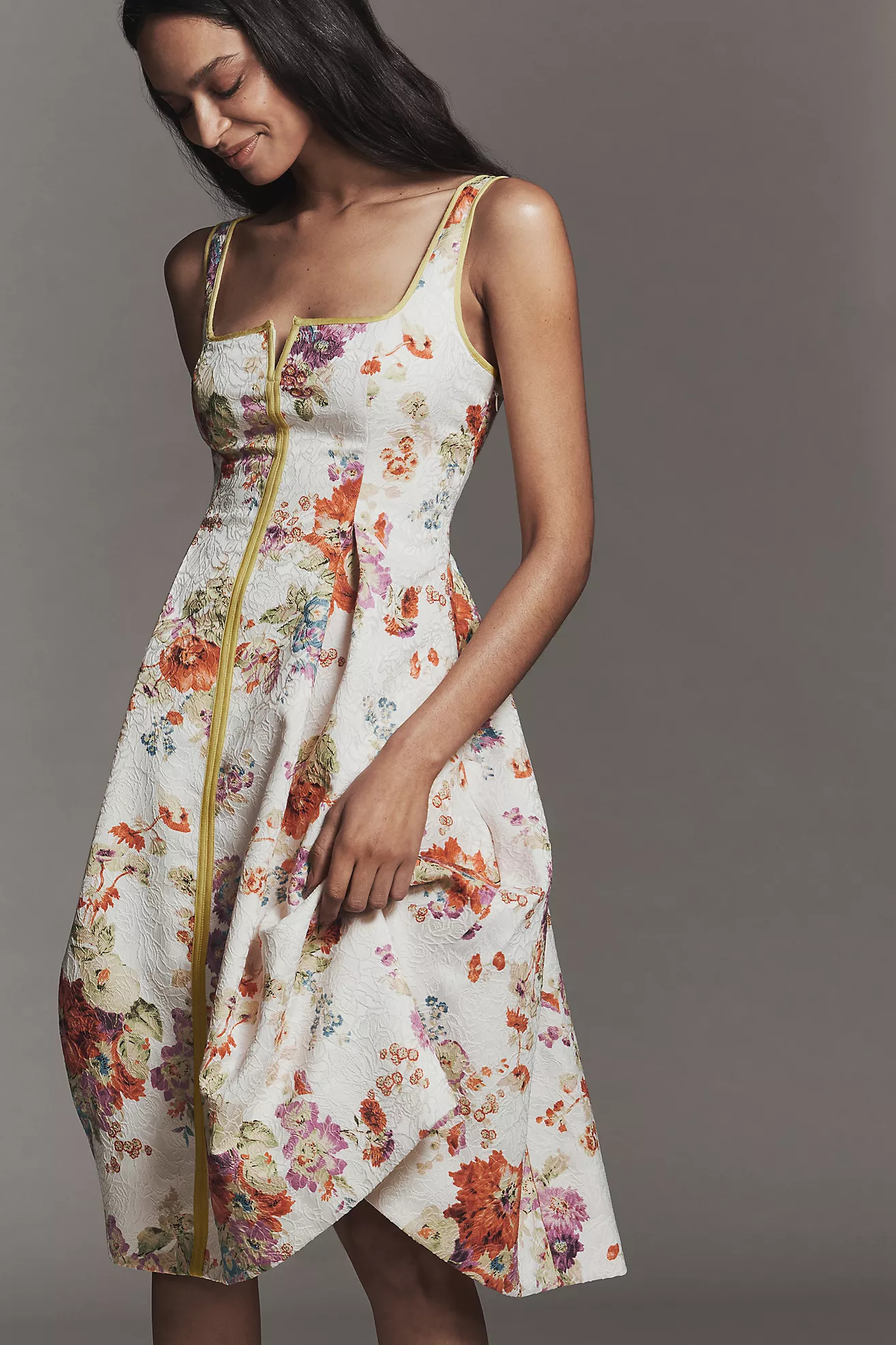 Maeve Square-Neck Piped Midi Dress | Anthropologie (US)