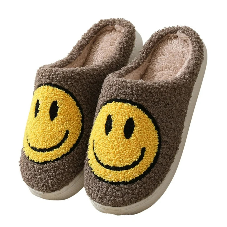 BERANMEY Cute Smile Face Slippers for Women Perfect Soft Plush Comfy Warm Slip-On Happy Face Slip... | Walmart (US)
