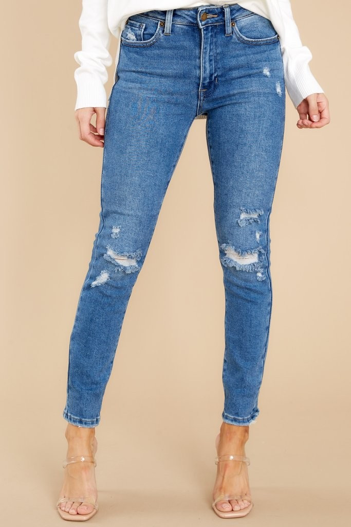 Own It Like Me Medium Wash Distressed Slim Jeans | Red Dress 