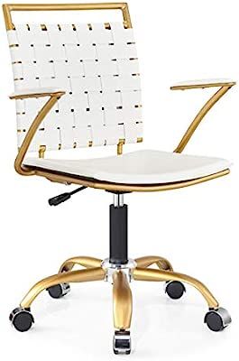 LUXMOD White and Gold Desk Chair, Adjustable Swivel Chair with Golden Armrest, Home Office Chair ... | Amazon (US)