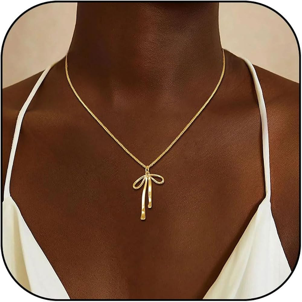 Bow Necklace Gold Necklace for Women Bow Jewelry Gifts for Women Christmas Necklace Stocking Stuf... | Amazon (US)