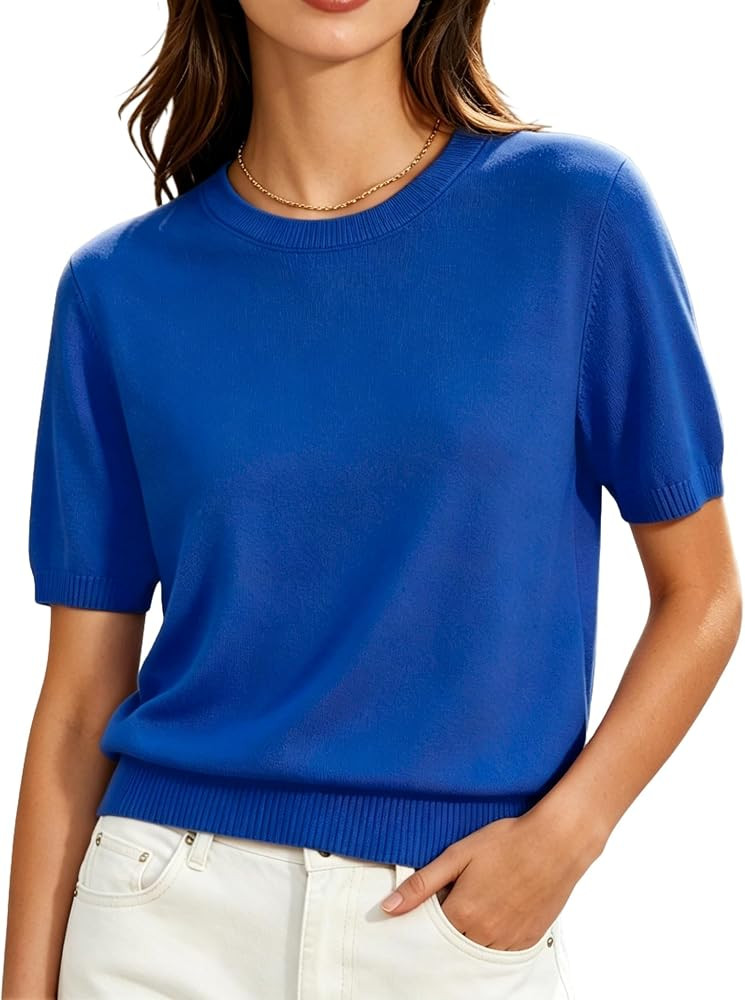 DAIMIDY Women's Short Sleeve Sweater Summer Knit Pullover Tops | Amazon (US)