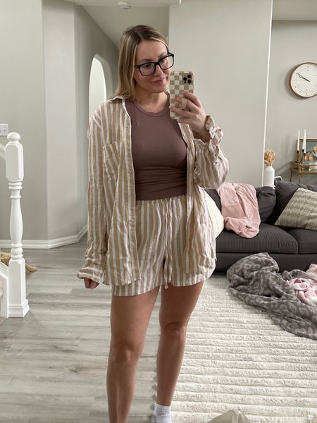 Target haul - stripe set will be on repeat so good! shorts fit tts, wearing S 20% off right now and I sized up to M for shirt to wear as swim coverup as well 
Basic tank is soft and stretchy!! Must summer staple 


#LTKstyletip #LTKfindsunder50