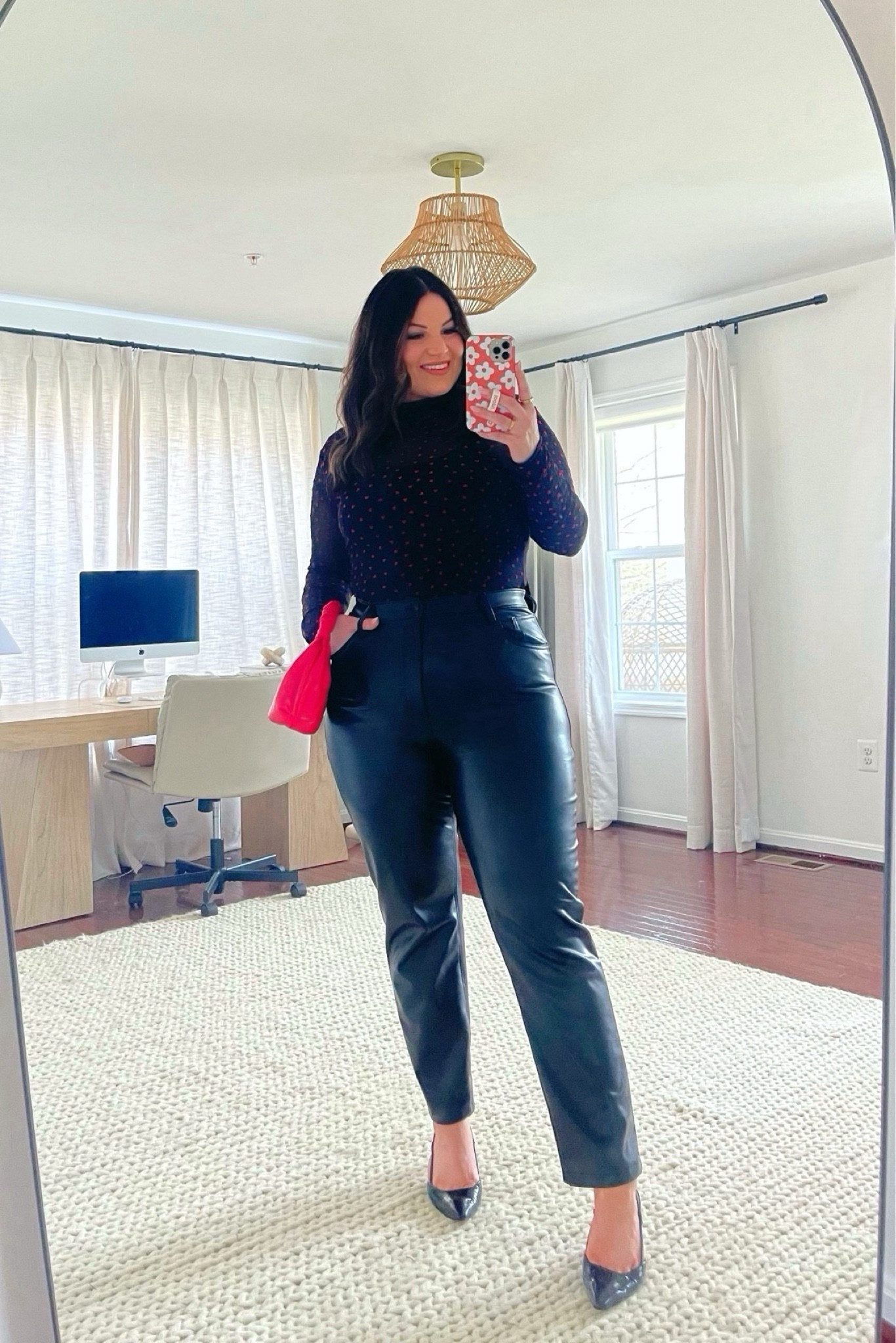 Midsize Valentine’s Day outfit featuring the cutest sheer bodysuit that has little hearts 🥺 Im wearing it with my Abercrombie faux leather pants, heels, + a pop of red with the bag! Love this outfit for a girls night or galentines day 💘

Panties - size xl *use code KELLYELIZXSPANX to save 
Bodysuit - size xxl (sized up for length in torso) SO sorry bodysuit is sold out 😭added similar options 
Pants - size 32L *save with code JENREED
Heels - size 9.5

Night out outfit, girls night outfit, galentines day, Valentine’s Day, Valentine’s Day outfit, leather pants 




#LTKStyleTip #LTKSeasonal #LTKMidsize