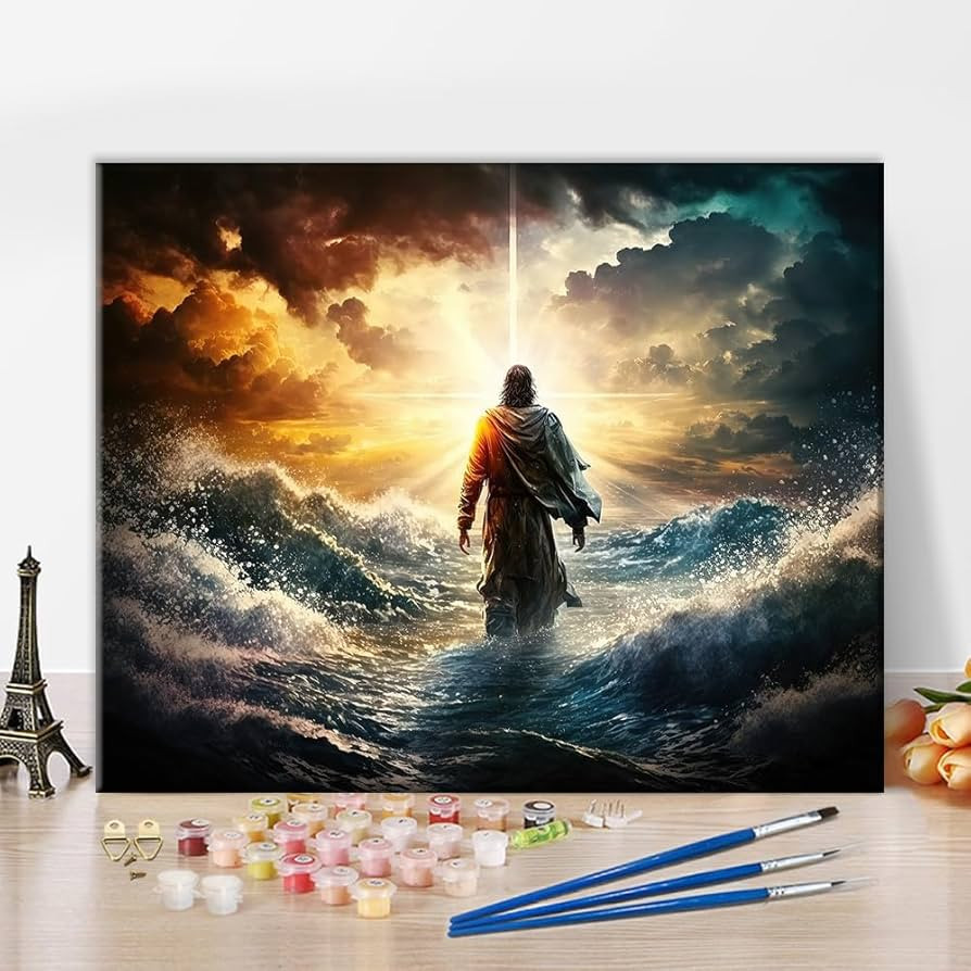 TUMOVO Jesus Paint by Numbers Kit, Figure of Jesus Walks on Water on Beautiful Sunset Paint by Nu... | Amazon (US)