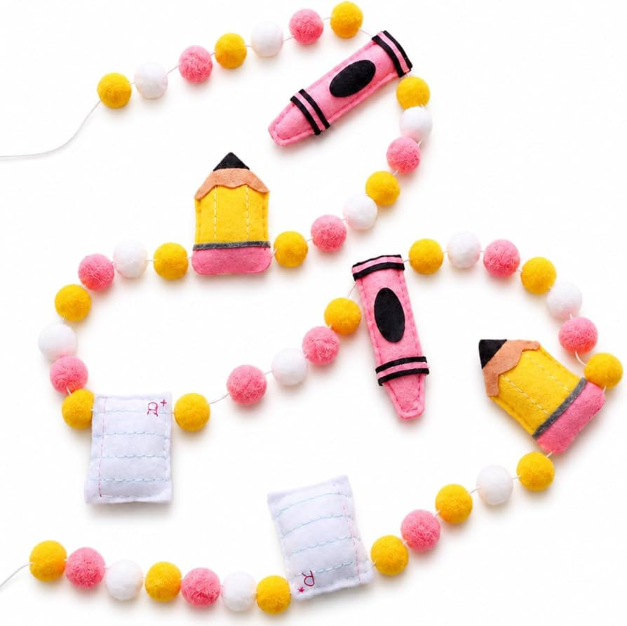 CroBlissful Back to School Felt Pom Garland, 8.2 ft Classroom Pencil Ball Banner Cute Pink Classr... | Amazon (US)