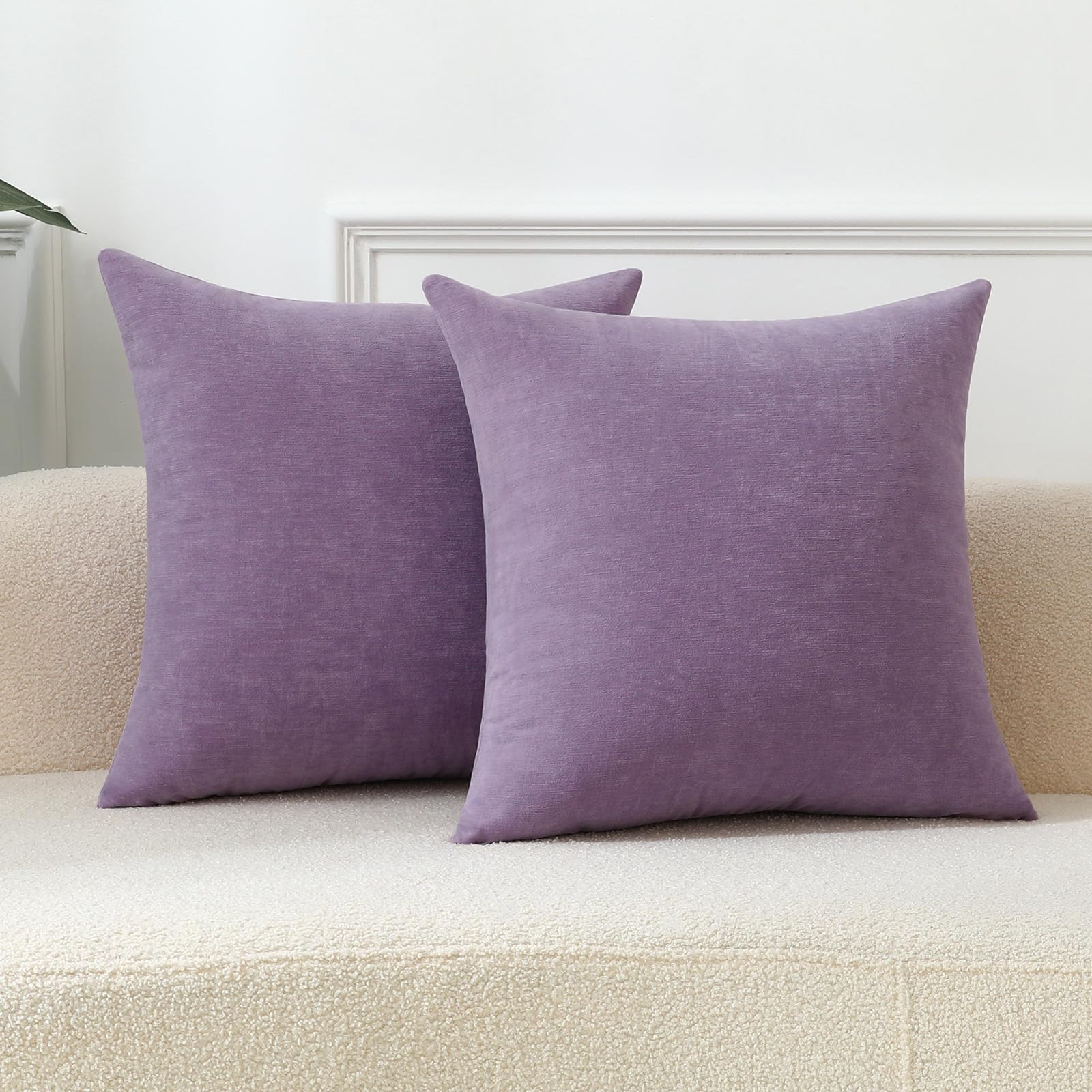 Lavender Cozy Soft Throw Pillow Covers, Light Purple Decorative Chenille Square Couch Cushion Cas... | Amazon (US)