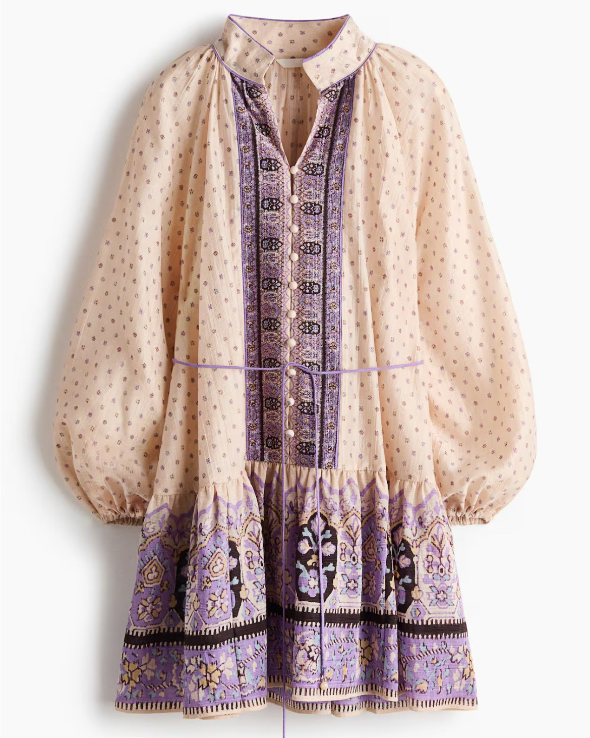 Purple patterned balloon sleeve dress 

#LTKSeasonal