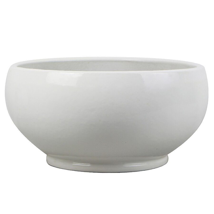allen + roth Large (25-65-Quart) 20.866-in W x 9.84-in H White Ceramic Low Bowl Planter with Drai... | Lowe's