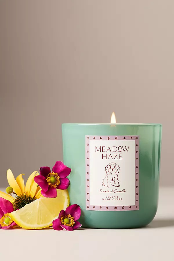 x Anthropologie Fresh Meadow Haze Doodle Glass Candle | Anthropologie (US)